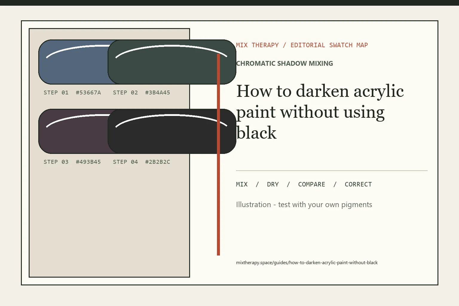 Editorial color swatch map for How to darken acrylic paint without using black